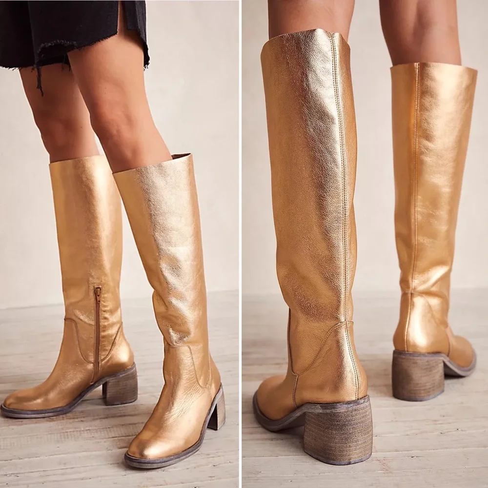 FREE PEOPLE Leather Metallic Boots